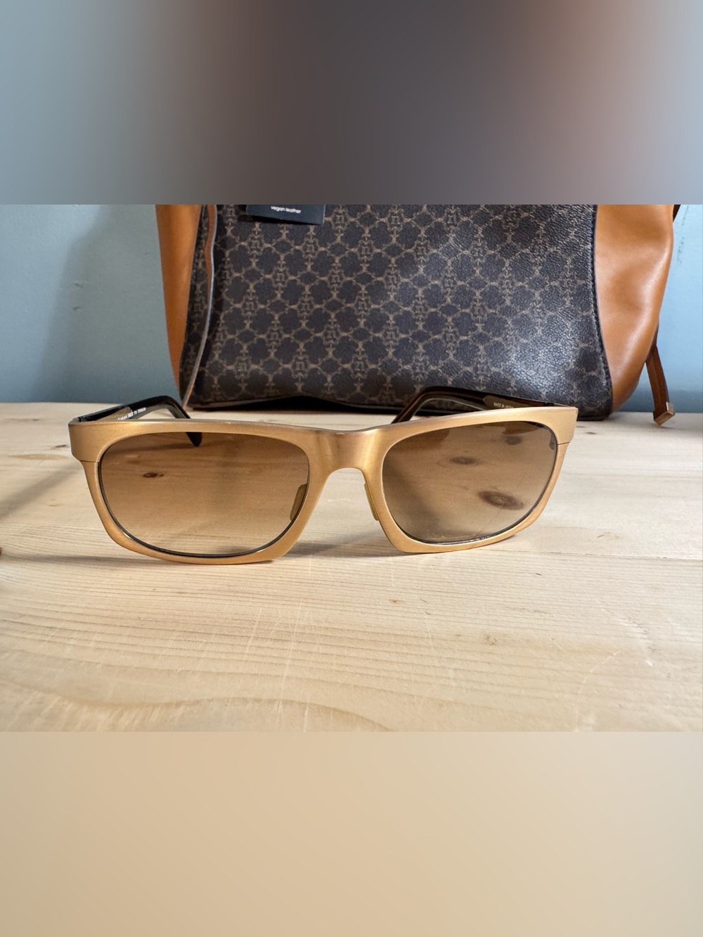 Donna Karan 9603S 714 Women’s Rectangle Sunglasses Titanium Gold Frame Brown